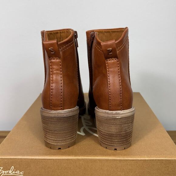 New Zodiac Women's Greyson Lug-Sole Boots in Cognac Faux Leather Women's Size 8 - Picture 6 of 9